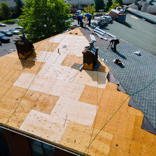 view from above of a roof being installed