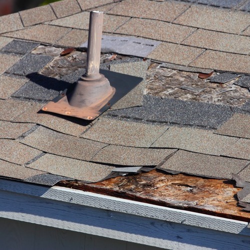 view from above of damaged shingles